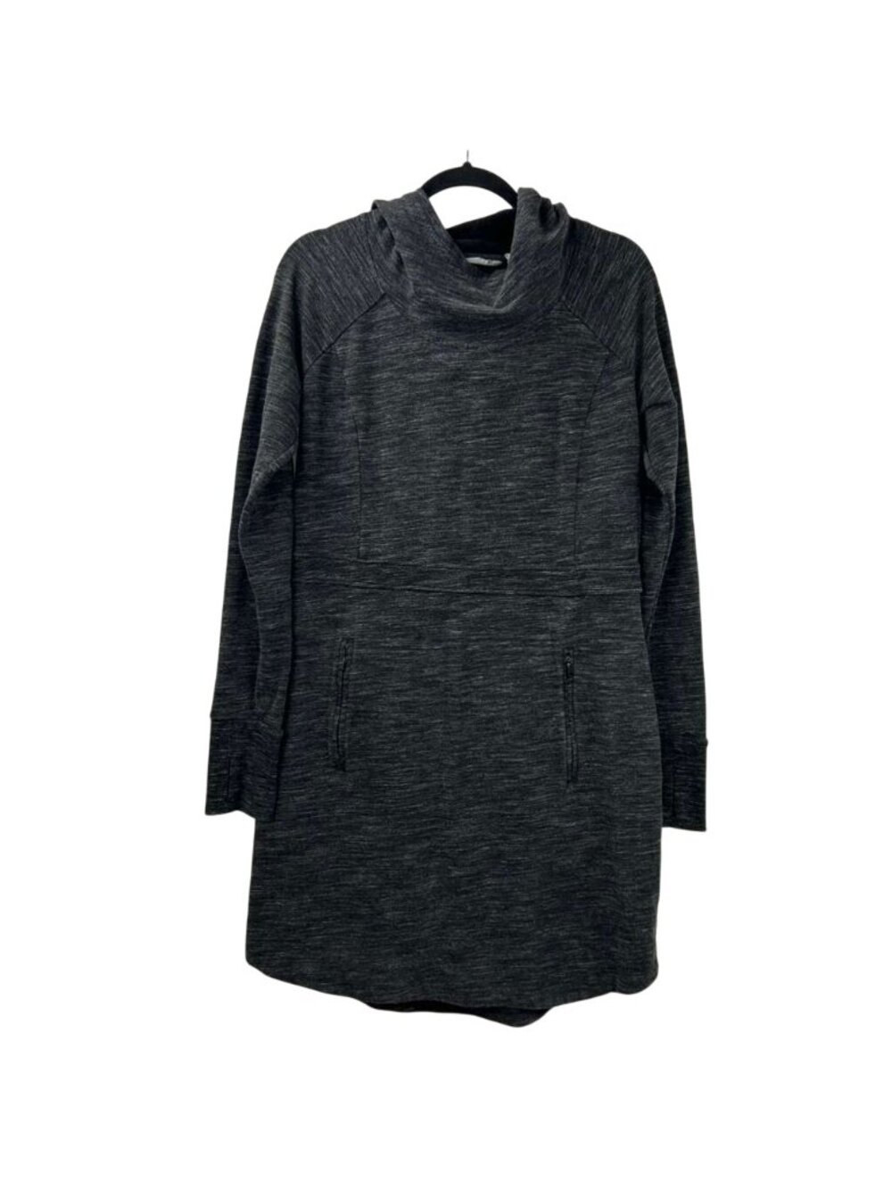 Athleta Women's Large Hooded Long Sleeve Tunic Dress Black Heathered Cowl Neck - Picture 10 of 15